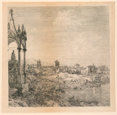 司教の墓のある町の眺め 作： Canaletto