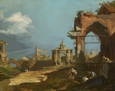 カナレット - 尖ったアーチのあるカプリッチョの眺め 1742-44 作： Canaletto