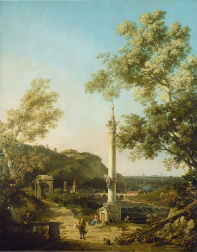 柱のあるイギリスの風景カプリッチョ、c。 1754年。 作： Canaletto