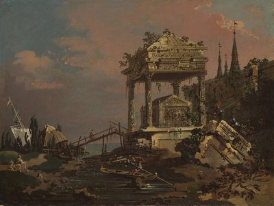 1740年代初頭のラグーンの墓のある架空の景色。 作： Giovanni Antonio Canal
