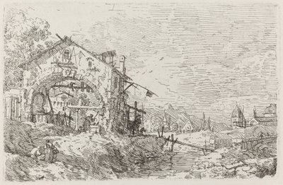 井戸の女のいる風景[左下]、c. 17351746。 作： Canaletto