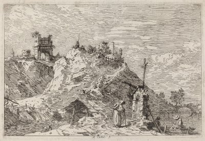 祈りの巡礼者のいる風景 作： Canaletto