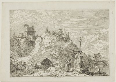 ベデューテより、祈りの巡礼者のいる風景 作： Canaletto