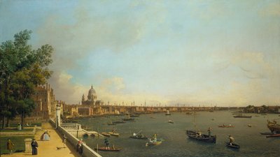 ロンドン。サマセットハウステラスからシティに向かうテムズ川、1751年頃 作： Giovanni Antonio Canal
