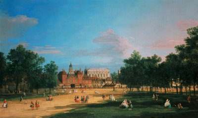 セントジェームズパークのホワイトホール、オールドホースガードとバンケットホール、1749年 作： Giovanni Antonio Canal