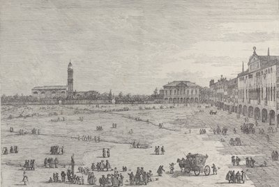 プラ・デッラ・ヴァッレ: パドヴァのプラ・デッラ・ヴァッレ広場の右半分、コル...、1735-46年。 作： Canaletto