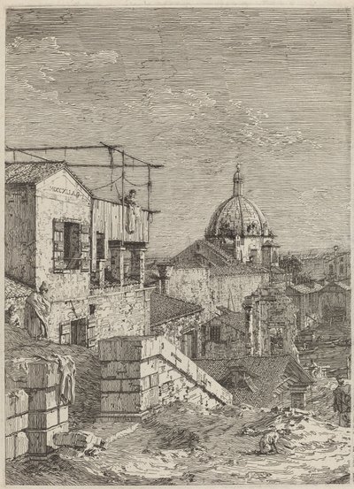 碑文のある家[左]、1741年。 作： Canaletto