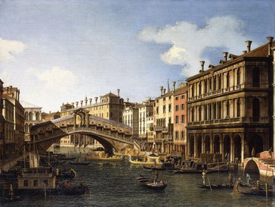 1740年の訪問中にザクセン王子が乗船した南部のヴェネツィアリアルト橋 作： Giovanni Antonio Canal