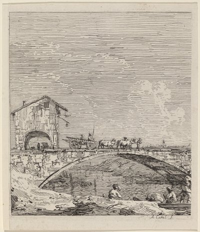 橋を渡る馬車、c. 17351746。 作： Canaletto