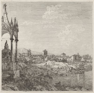 司教の墓のある町の眺め 作： Canaletto