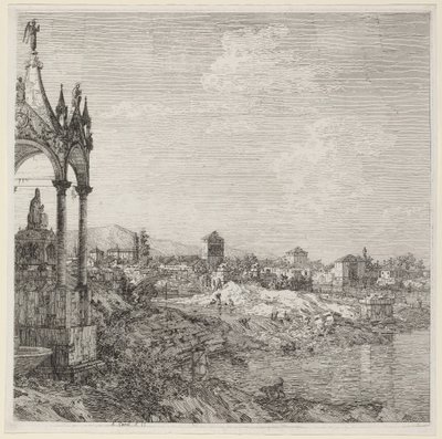 司教の墓のある町の眺め、c。 1740年。 作： Canaletto