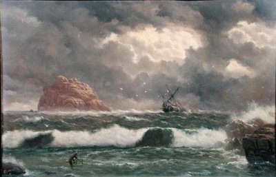 嵐の海岸風景（油彩・ボード） 作： Capt. John Haughton Forrest