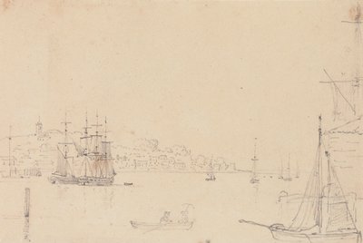 ワイト島、ウェスト カウズ近くの船のスケッチ 作： Capt. Thomas Hastings