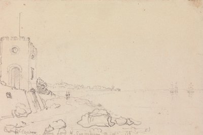 1825 年 10 月、ヘンリー シーモア卿の浴場から見たウェスト カウズ 作： Capt. Thomas Hastings