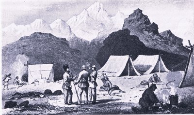 ヒマラヤでのキャンプ（Camp in Himalayas）」（Collins社発行のBritish Adventureより 作： Captain E. P. Campbell