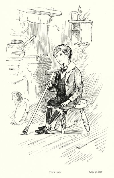 ディケンズのキャラクタータイニーティム（リトグラフ 作： Captain Edward Henry Handley Read