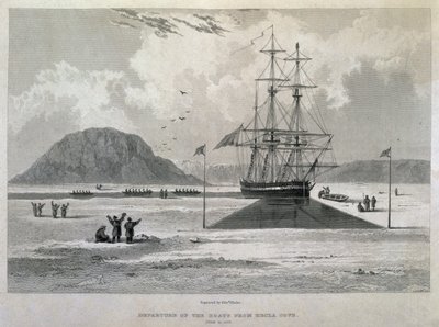 1824年から25年にかけて大西洋で行われた1827年から25年にかけて行われた、1827年6月21日、大西洋から太平洋への北西航路の発見のためのジャーナルオブザサードヴォヤージュからヘクラコーブへの船の出発 作： Captain George Francis Lyon