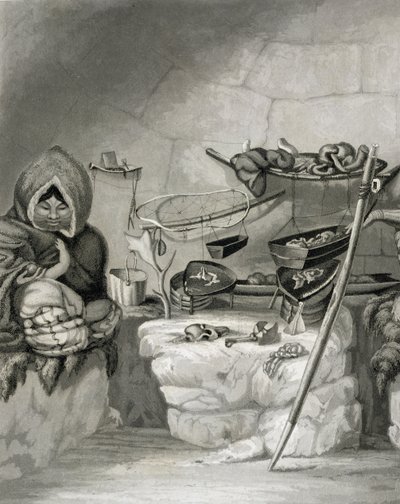 エドワードフランシスフィンデン（1791-1857）パブによって刻まれたエスキモーの雪小屋、冬の島1822年の内部。ジョン・マレー、1824 作： Captain George Francis Lyon