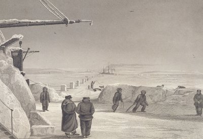 1822〜23年に実施された大西洋から太平洋への北西航路の発見のための2回目の航海日記からの1822〜23年のイグルーリクでのHM Ships Fury und Heclaの状況 作： Captain George Francis Lyon
