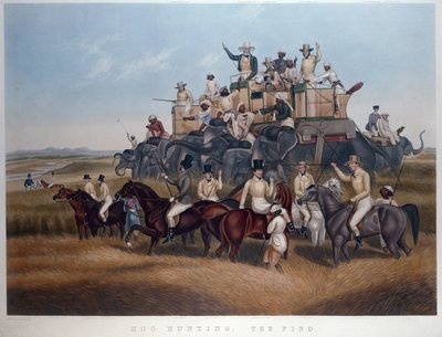 Hog Hunting: The Find、刻印、パブ。 フォレス夫人、1840年頃（色付きの彫刻） 作： Captain John (after) Platt