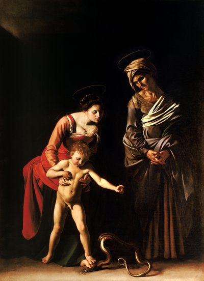 マドンナとチャイルド ウィズ セント アン 作： Michelangelo Merisi da  Caravaggio
