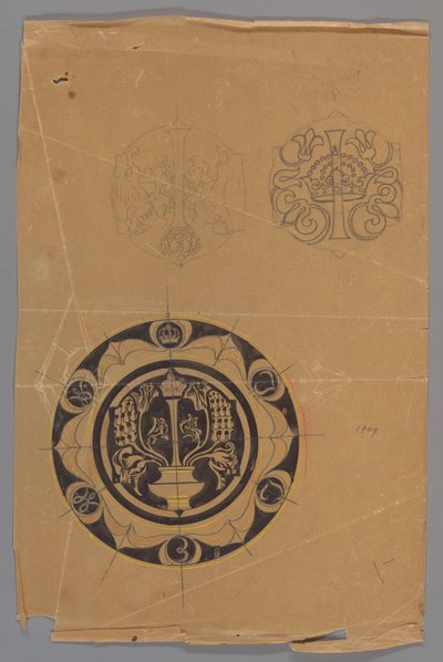 Entwurf für einen Teller mit Krone und Monogramm 作： カレル・アドルフ・ライオン・カシェ