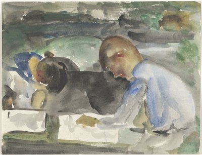 絵を描く二人の子供 作： Carel Adolph Lion Cachet