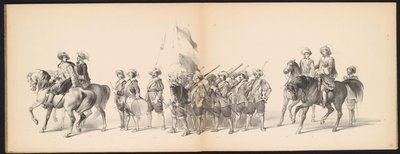 ライデン学生の仮面舞踏会、1850年（プレート10） 1629年のヘルトーヘンボスでのフレデリック・ヘンドリックによるイントクト：H.H. Leydsche Hoogeschool den XI の学生 1850 年 6 月 (オブジェクトのシリーズ タイトル) 作： Carel Christiaan Antony Last