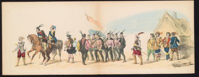 ライデン学生のマスカレード、1850年（プレート11） 1629年のヘルトーヘンボスでのフレデリック・ヘンドリックによるイントクト：H.H. Leydsche Hoogeschool den XI の学生 1850 年 6 月 (オブジェクトのシリーズ タイトル) 作： Carel Christiaan Antony Last