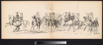 ライデン学生のマスカレード、1850年（プレート4） 1629年のヘルトーヘンボスでのフレデリック・ヘンドリックによるイントクト：H.H. Leydsche Hoogeschool den XI の学生 1850 年 6 月 (オブジェクトのシリーズ タイトル) 作： Carel Christiaan Antony Last