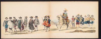 ライデン学生のマスカレード、1850年（プレート6） 1629年のヘルトーヘンボスでのフレデリック・ヘンドリックによるイントクト：H.H. Leydsche Hoogeschool den XI の学生 1850 年 6 月 (オブジェクトのシリーズ タイトル) 作： Carel Christiaan Antony Last