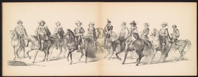 ライデン学生のマスカレード、1850年（プレート7） 1629年のヘルトーヘンボスでのフレデリック・ヘンドリックによるイントクト：H.H. Leydsche Hoogeschool den XI の学生 1850 年 6 月 (オブジェクトのシリーズ タイトル) 作： Carel Christiaan Antony Last