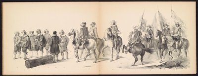 ライデン学生のマスカレード、1850年（プレート9） 1629年のヘルトーヘンボスでのフレデリック・ヘンドリックによるイントクト：H.H. Leydsche Hoogeschool den XI の学生 1850 年 6 月 (オブジェクトのシリーズ タイトル) 作： Carel Christiaan Antony Last