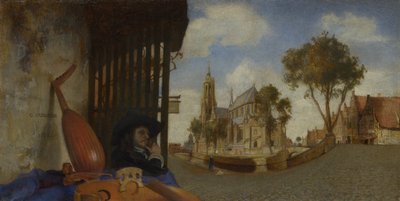デルフトの眺め、楽器売りの屋台、1652年 作： Carel Fabritius