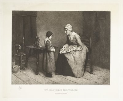 絵本の涙で女の子を叱る女性 引き裂かれた絵本 (オブジェクトのタイトル) 作： Carel Lodewijk Dake