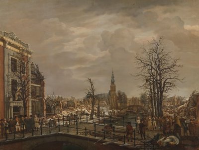 ライデンのラーペンブルク ライデンのラーペンブルク、1807 年 1 月 12 日の火薬船の爆発から 3 日後 作： Carel Lodewijk Hansen (signed by artist)