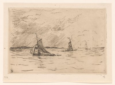 ムーズ川の 3 つの帆船 作： Carel Nicolaas Storm van 