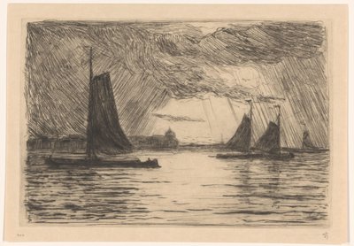 夜のドルドレヒト近くのマースの眺め 作： Carel Nicolaas Storm van 