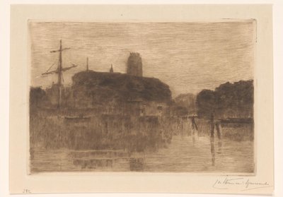 夜のドルドレヒトのニーウェ ヘブンの眺め 作： Carel Nicolaas Storm van 