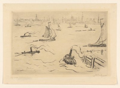 都市の近くの船で川 作： Carel Nicolaas Storm van 