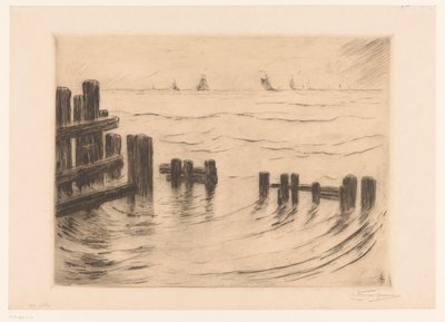 フリシンゲン近くの防波堤のある海の風景 Brise-lames、Flessingue (原題) 作： Carel Nicolaas Storm van 