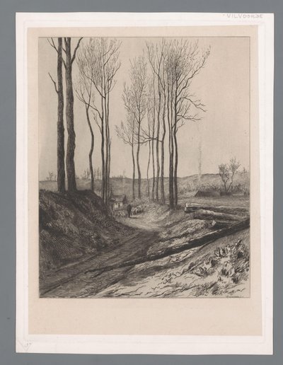 ビルボールデ近くの沈んだ道で群れを連れた羊飼い 作： Carel Nicolaas Storm van 