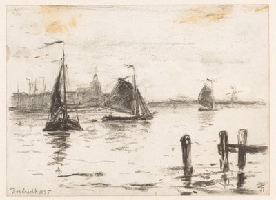 ドルドレヒト前のマース川の漁船 作： Carel Nicolaas Storm van 
