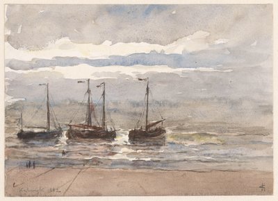 上げ潮時にカトウェイクのビーチで漁船 作： Carel Nicolaas Storm van 