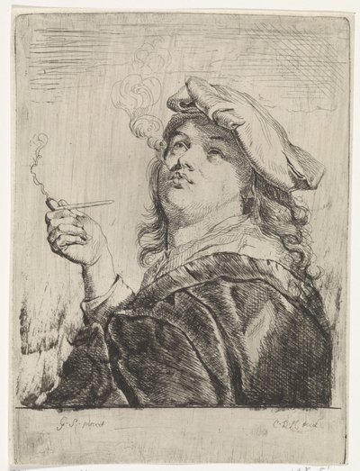 手にパイプを持つ喫煙者 作： Carel de Moor (II)