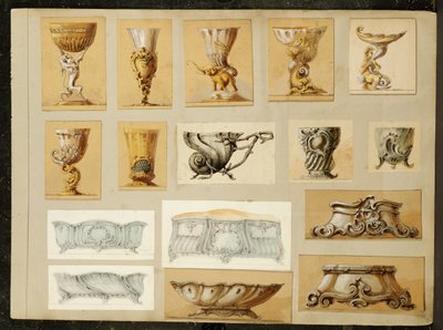 デザインの選択、カールファベルジェの家（カードに白と金で強調された鉛筆と水彩画） 作： Carl Fabergé