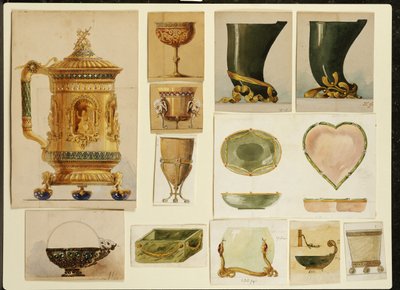 デザインの選択、カールファベルジェの家（カードに白と金で強調された鉛筆と水彩画） 作： Carl Fabergé