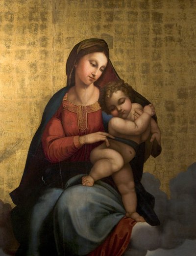 ヴァージンアンドチャイルド、1819年（木の上の油と金箔） 作： Carl Adolf Senff