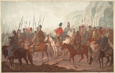 1799 年 7 月、1800 年 7 月のボヘミアを通るウラル コサックの行進 作： Carl Adolph Heinrich Hess