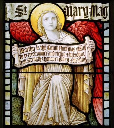 Betws Bledrws、St Bledrws、Shrigley＆Hunt（1873-1982）、Carl Almquist、Angel With Scroll、1886 作： Carl Almquist